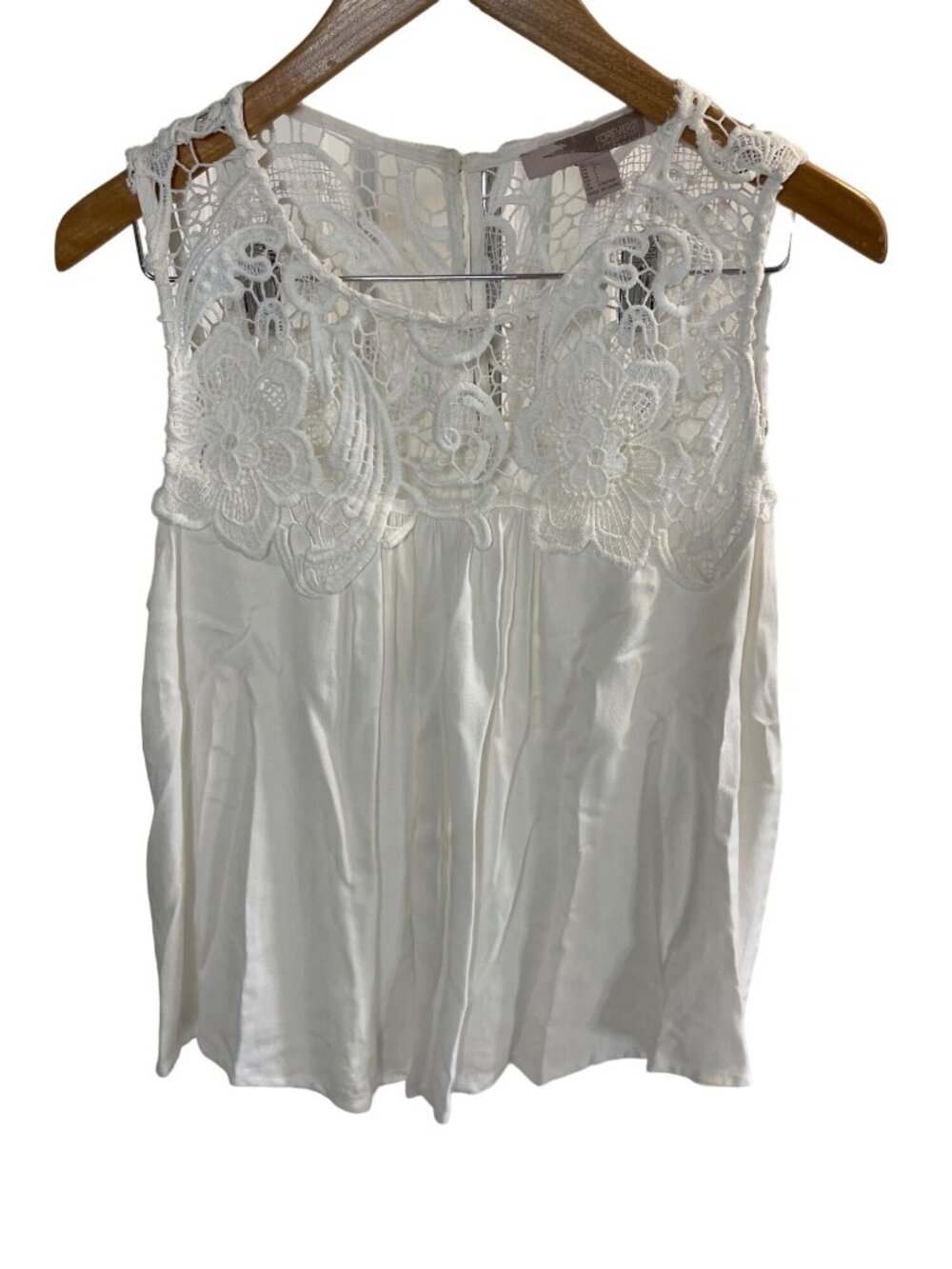 Forever 21 Small Contemporary White Sleeveless Floral Lace Scoop Neck Top